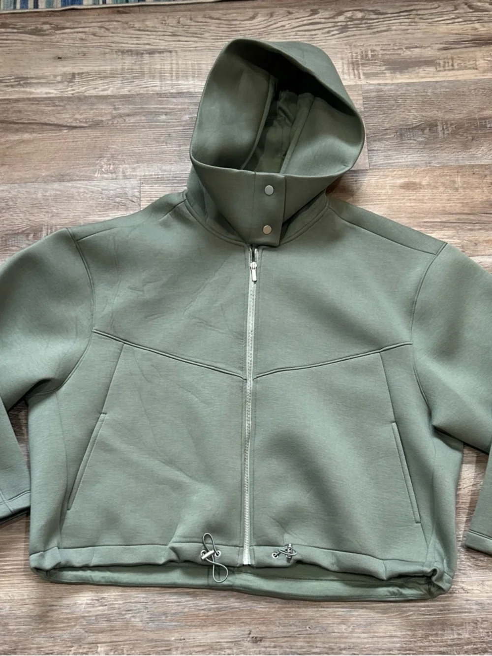 High Funnel-Neck Bomber Jacket in Sage Green - Women's Coat - Picture 2 of 5